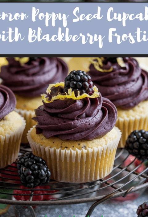 Lemon Poppy Seed Cupcakes with Blackberry Frosting